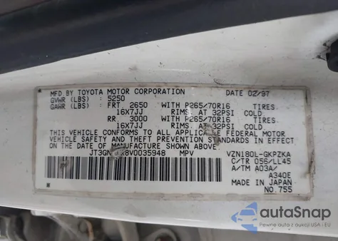 1997 Toyota 4Runner Sr5 V6 Limited from USA, damaged, VIN JT3GN87R8V0035948